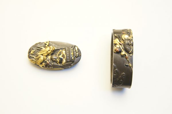 Antique Fuchi Kashira for Samurai Sword (The Picture of a Samurai and a Dragon) - Image 2