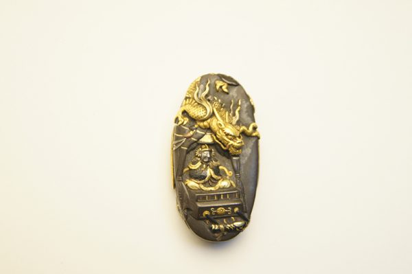 Antique Fuchi Kashira for Samurai Sword (The Picture of a Samurai and a Dragon) - Image 3
