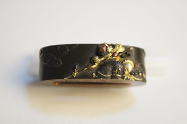 Antique Fuchi Kashira for Samurai Sword (The Picture of a Samurai and a Dragon) - Image 5