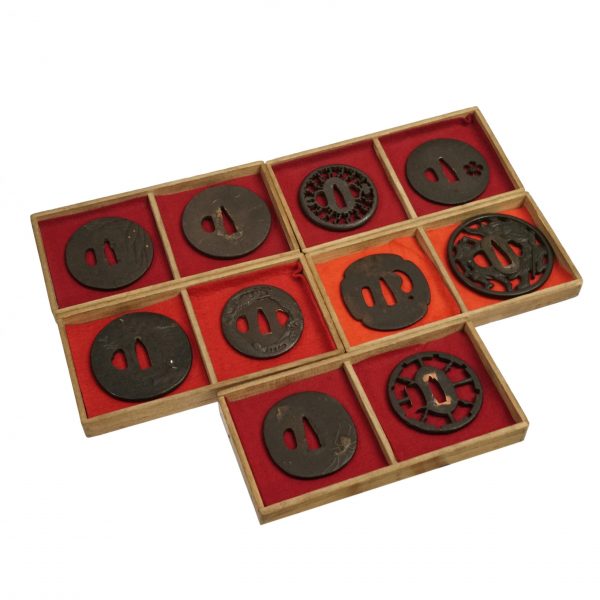 Antique Tsuba Set for Samurai Sword with wooden box<br>(T-272)-(T-281)