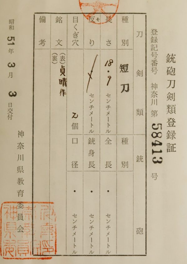Antique Japanese Sword Tanto Signed by Sadaharu<br> NBTHK <span style="color: #ff0000;">Hozon</span> Certificate - Image 19