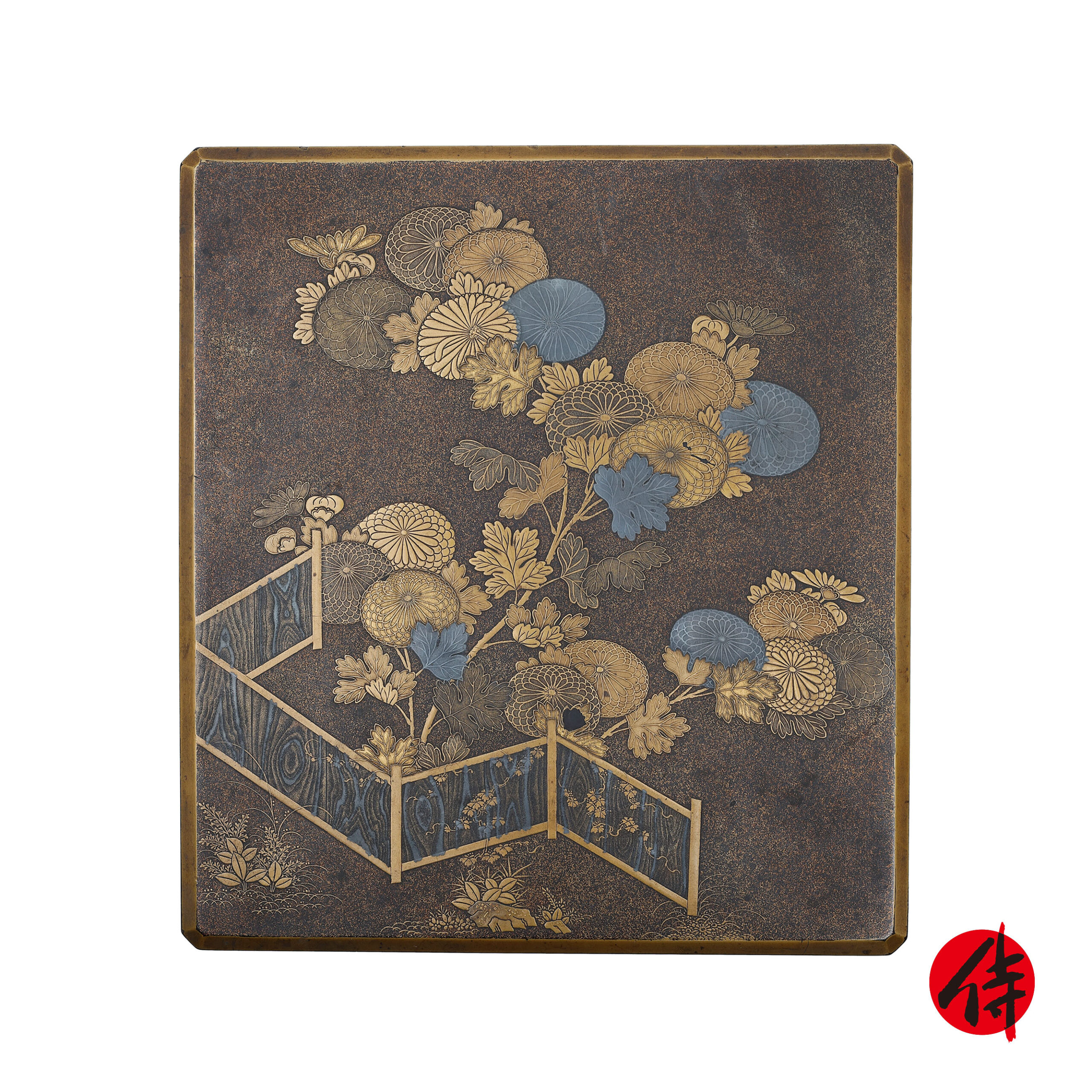 Japanese lacquer box-Makie Suzuri Bako Kiku Ikegaki Zu (Suzuribako-11)