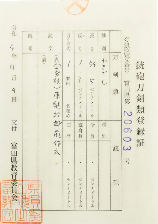Antique Japanese Sword Wakizashi Signed by the late-gen Echizen Yasutsugu <br>NBTHK <span style="color: #ff0000;"><strong> Tokubetsu Hozon</strong> </span>Certificate - Image 25