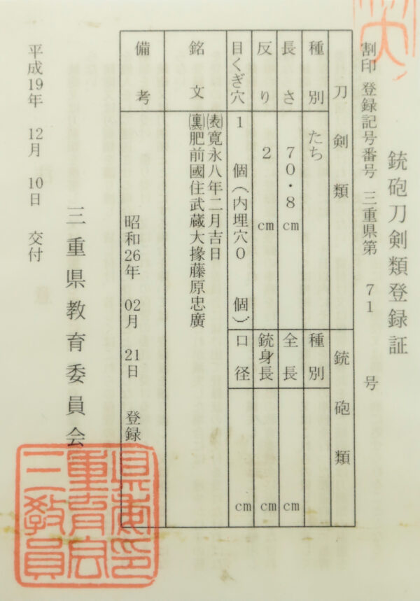 Antique Japanese Sword Katana Signed by Musashi Daijo Tadahiro <br>NBTHK <span style="color: #ff0000;"><strong>Tokubetsu Hozon</strong> </span>Certificate - Image 23