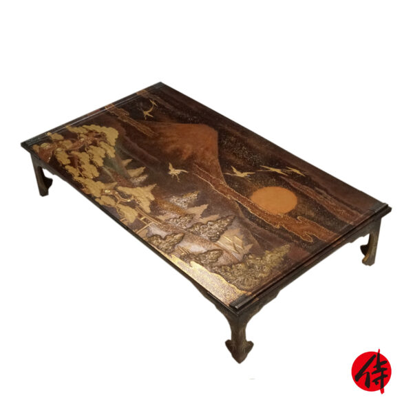 Antique Japanese Makie Table＆Bunko SET<br> Temple in the mountain