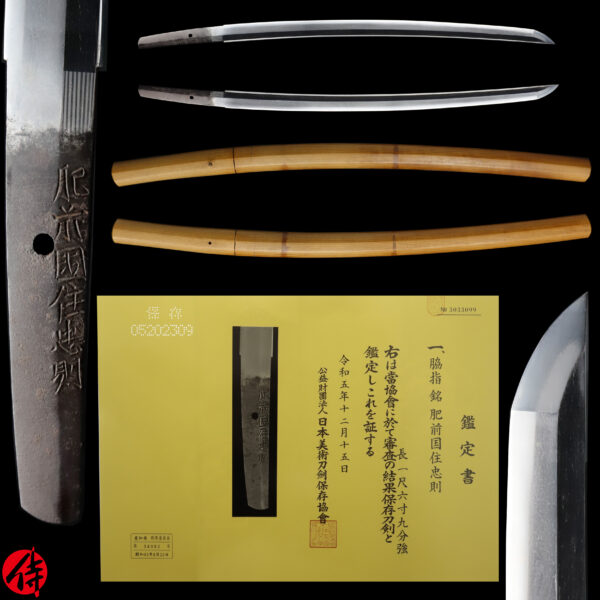 Antique Japanese Sword Wakizashi Signed by Hizen Koku Jyu Tadanori <br>NBTHK <span style="color: #ff0000;">Hozon </span>Certificate