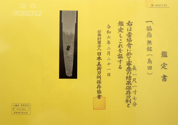 Antique Japanese Sword Wakizashi Attributed to Shimada<br>NBTHK <span style="color: #ff0000;"> Hozon</span> Certificate - Image 22