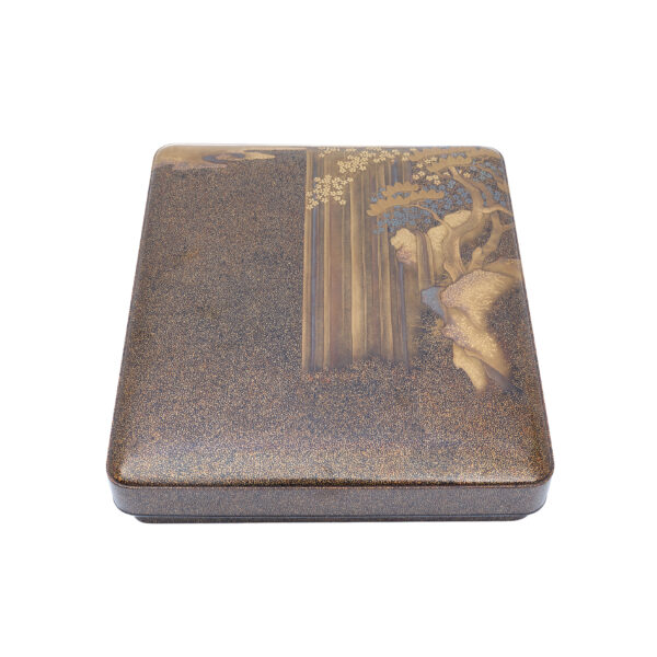 Japanese lacquer box<br>-Makie Suzuri Bako<br> Taki ni Hana Zu (Suzuribako-20) - Image 3