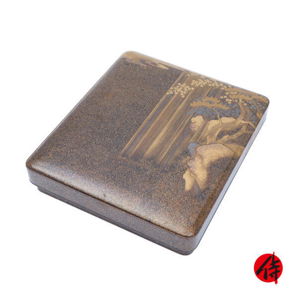 Japanese lacquer box<br>-Makie Suzuri Bako<br> Taki ni Hana Zu (Suzuribako-20)