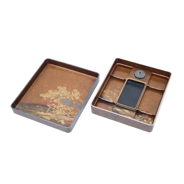 Japanese lacquer box<br>-Makie Suzuri Bako<br> Taki ni Hana Zu (Suzuribako-20) - Image 7