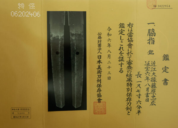 Antique Japanese Sword Wakizashi Signed by Omi Daijo Fujiwara Tadahiro<br> NBTHK <span style="color: #ff0000;"><strong> Tokubetsu Hozon</strong> </span>Certificate - Image 22