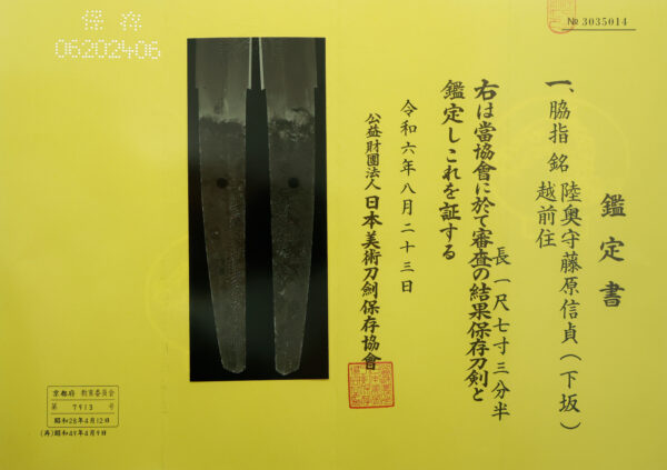 Antique Japanese Sword Wakizashi Signed by Mutsu no Kami Fujiwara Nobusada<br>NBTHK <span style="color: #ff0000;">Hozon </span>Certificate - Image 27