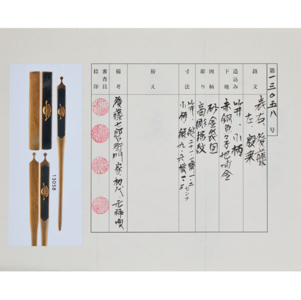 Antique Kougai and Kozuka for Samurai Sword<br> with NTHK Certificate<br>(KK-1) - Image 3
