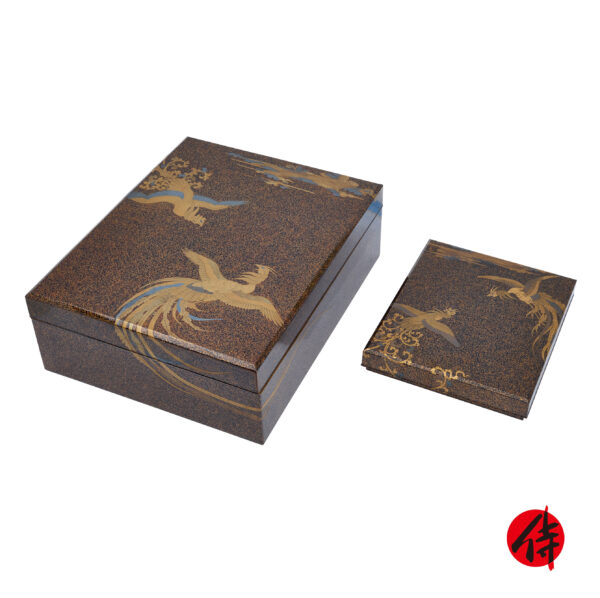 Japanese lacquer box Set<br>-Makie Bunko and Suzuribako<br>Houou Zu (Bunko-Suzuri-set 02)