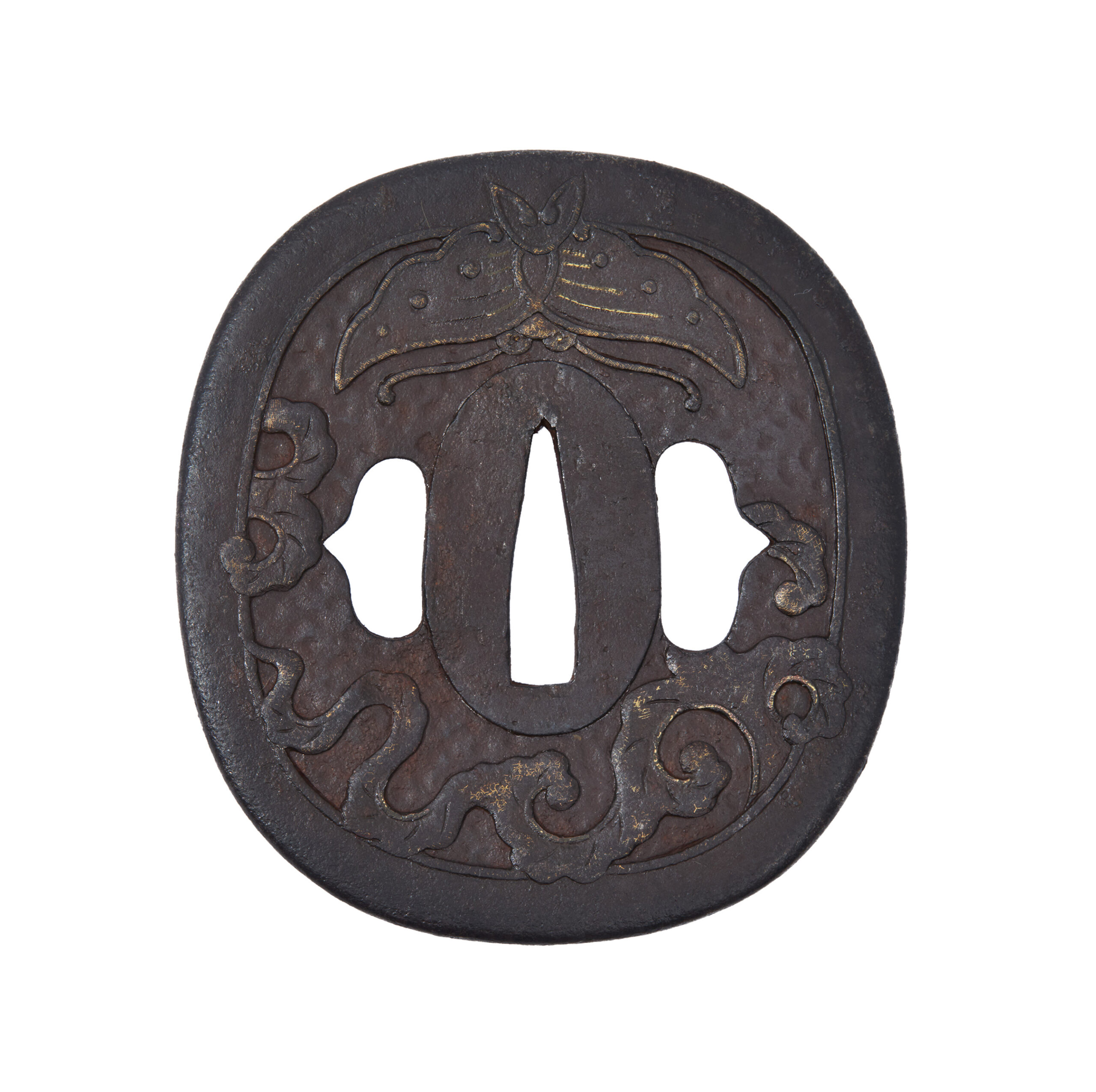 Edo period antique Karajishi-Botan-Zu Tsuba for Samurai