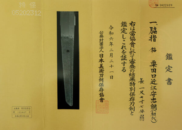 Antique Japanese Sword Wakizashi Signed by first-gen Tadatsuna<br> NBTHK <span style="color: #ff0000;"><strong> Tokubetsu Hozon</strong> </span>Certificate - Image 25