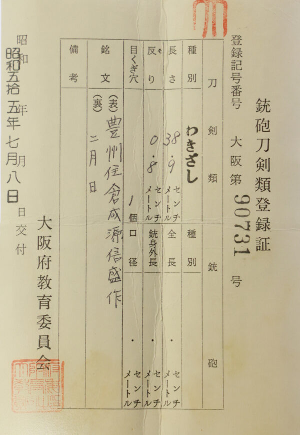 Antique Japanese Sword Wakizashi Signed by Minamoto Nobumori<br>NBTHK <span style="color: #ff0000;">Hozon </span>Certificate - Image 21