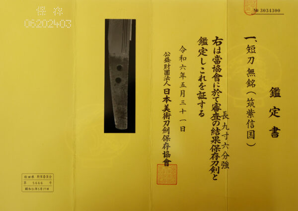 Antique Japanese Sword Tanto Attributed to Tsukushi Nobukuni<br>NBTHK <span style="color: #ff0000;">Hozon </span>Certificate - Image 20