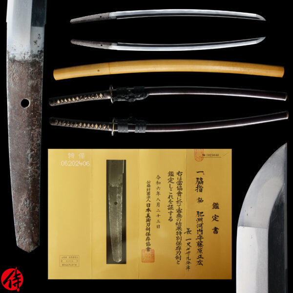 Antique Japanese Sword Wakizashi Signed by Fujiwara Masahiro<br>NBTHK <span style="color: #ff0000;"><strong>Tokubetsu Hozon</strong> </span>Certificate