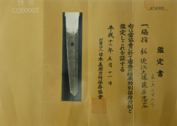 Antique Japanese Sword Wakizashi Signed by Tadahiro<br>NBTHK <span style="color: #ff0000;"><strong>Tokubetsu Hozon</strong> </span>Certificate - Image 23