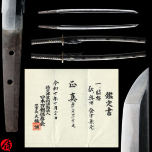 Antique Japanese Sword Wakizashi Attributed to the Oshu Aizu Kanemoto<br> NTHK Kanteisho Certificate