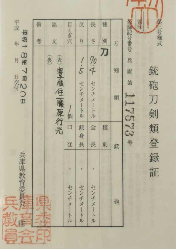 Antique Japanese Sword Katana Signed by Fujiwara Yukimitsu<br>NBTHK<span style="color: #ff0000;"><strong> Tokubetsu Hozon</strong> </span>Certificate - Image 23