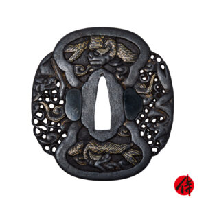 Antique Tsuba for Samurai Sword<br> with NTHK Kanteisho Certificate (T-796)