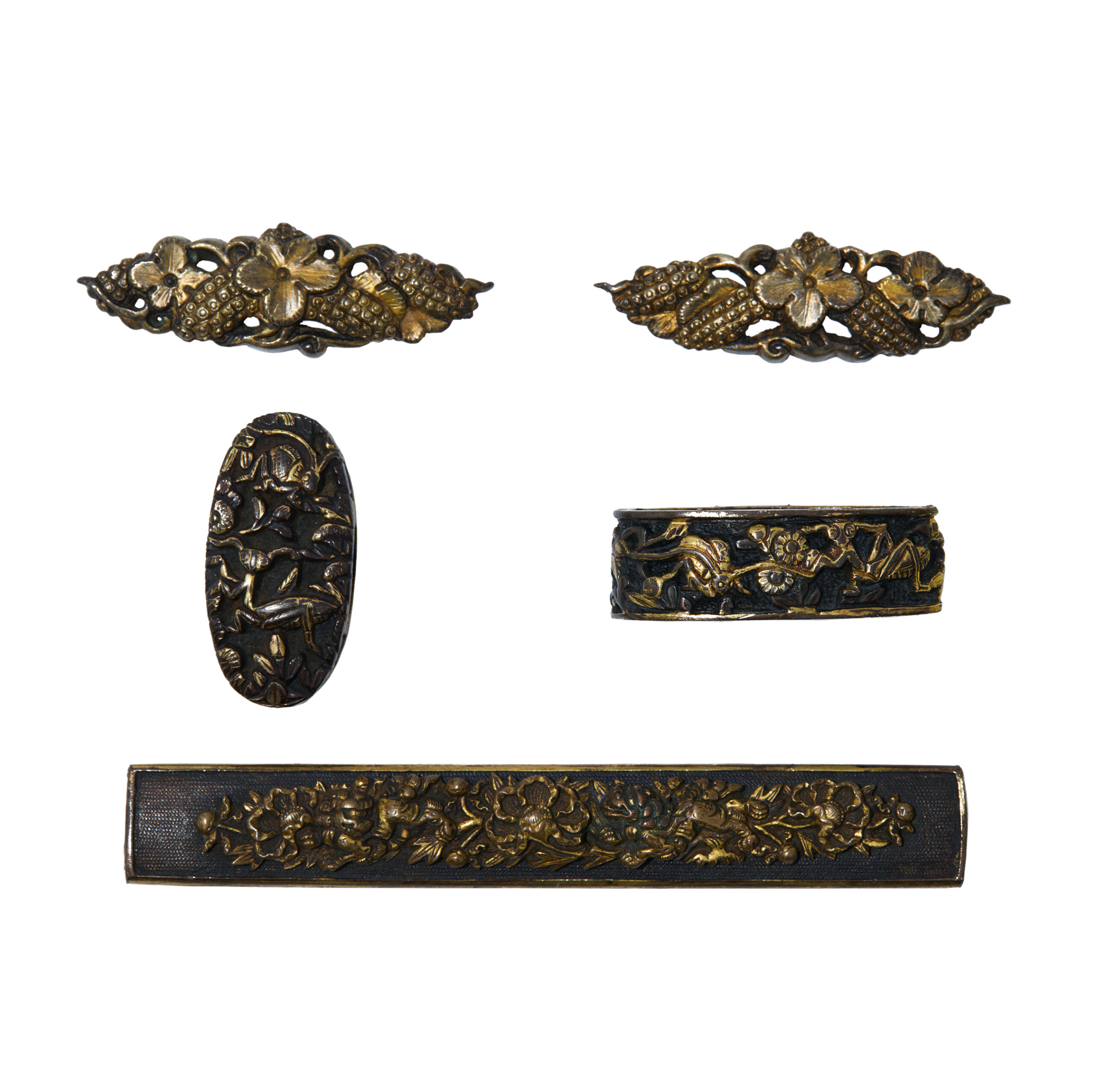 A set of antique Menuki, Kozuka, and Fuchi-Kashira for Samurai Sword (MKF-01) - Image 5