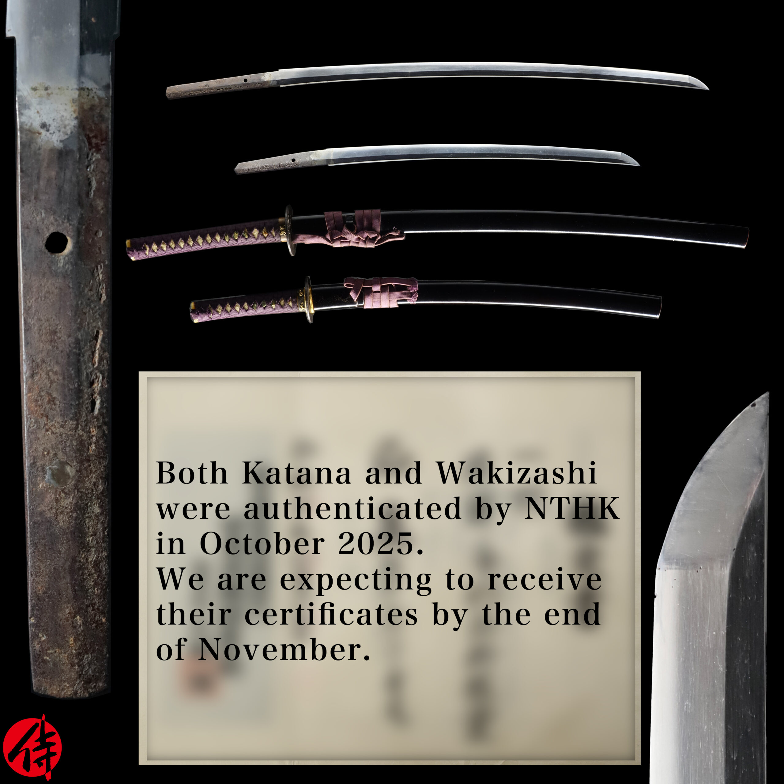Antique Japanese Sword Daisho Attributed to Kanemoto and signed by Shimosaka Tsuguhiro <br> NTHK Kanteisho Certificate