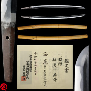 Antique Japanese Sword Wakizashi Attributed to Den Nohshu Jyumyo <br> NTHK Kanteisho Certificate